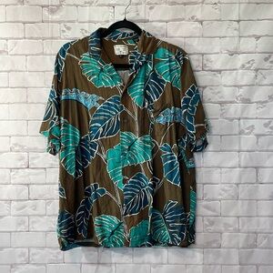Reyn Spooner Brown and‎ Teal Leaf Print Shirt